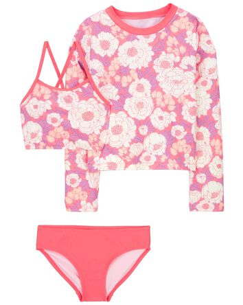 Kid 
3-Piece Floral Print Rashguard Swimsuit Set
, 
