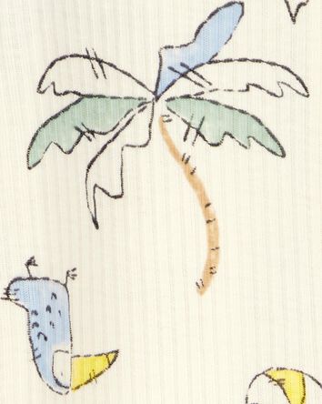 Baby Palm Tree Print 2-Way Zip Sleep & Play Pajamas - Ivory, 