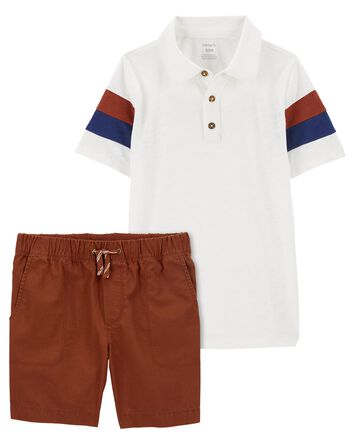 Kid 2-Piece Striped Polo Shirt & Pull-On All Terrain Shorts Set
, 