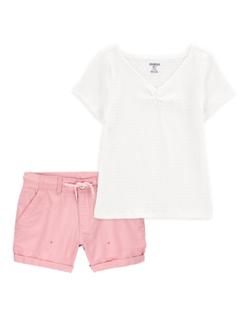 Kid 2-Piece Short-Sleeve Crinkle Top & Trek Short Set, 