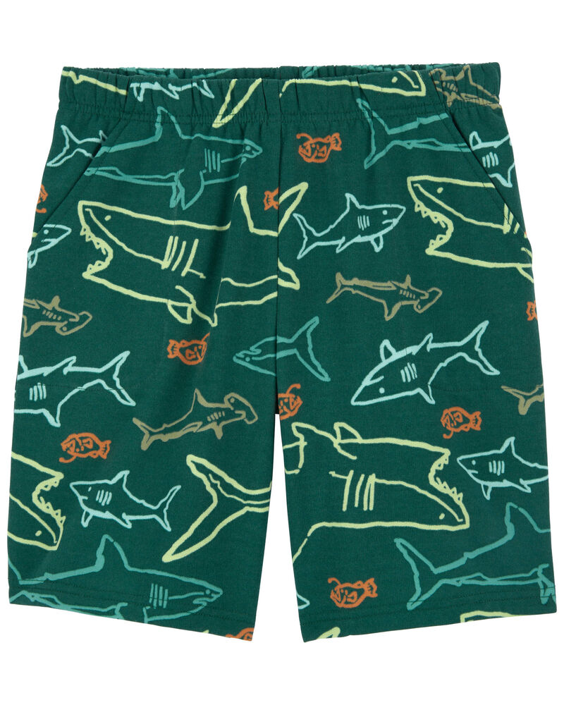 Kid Shark Pull-On Fleece Pajama Shorts, image 1 of 2 slides