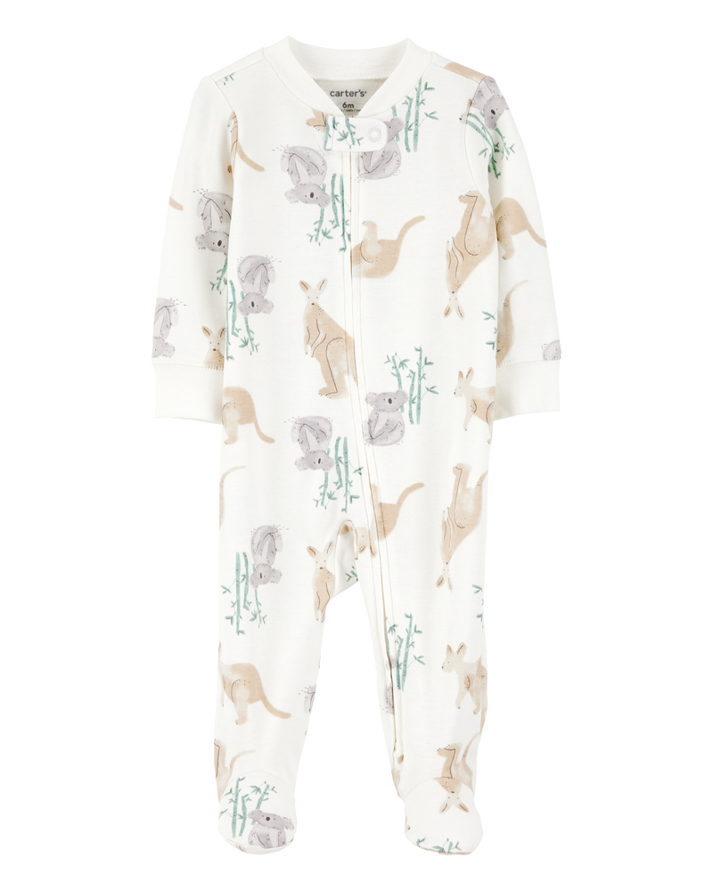 Baby 2-Pack  Cotton 2-Way Zip Sleep & Play Pajamas - Green/Ivory, image 2 of 6 slides
