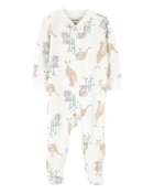 Baby 2-Pack  Cotton 2-Way Zip Sleep & Play Pajamas - Green/Ivory, image 2 of 6 slides