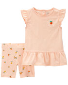 Toddler 2-Piece Peach Top & Bike Short Set, image 1 of 2 slides
