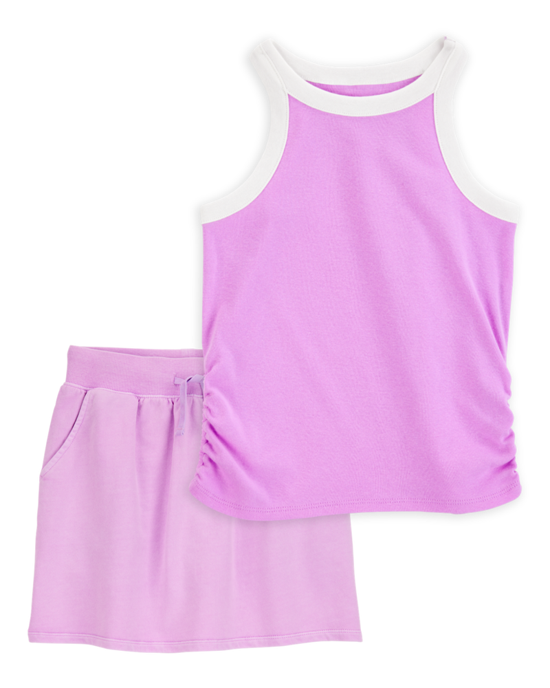 Kid 2-Piece Ribbed Tank Top & Active Drawstring Skort Set - Purple, image 1 of 6 slides