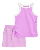 Kid 2-Piece Ribbed Tank Top & Active Drawstring Skort Set - Purple, image 1 of 6 slides