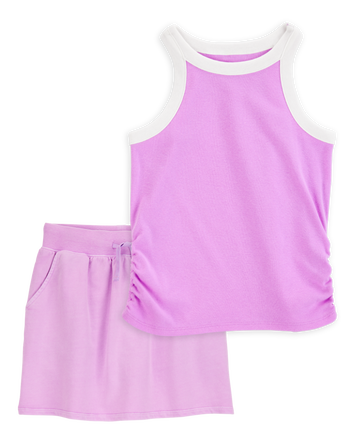 Kid 2-Piece Ribbed Tank Top & Active Drawstring Skort Set - Purple, 