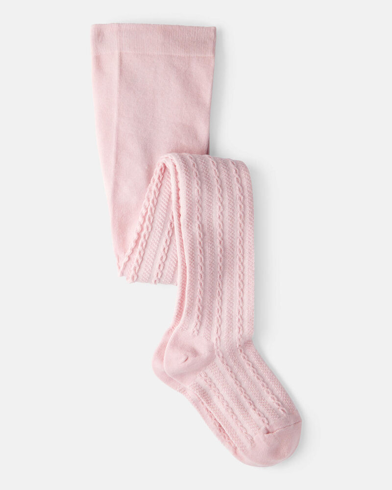 Girls Cable Knit Tights - Pink, image 1 of 2 slides