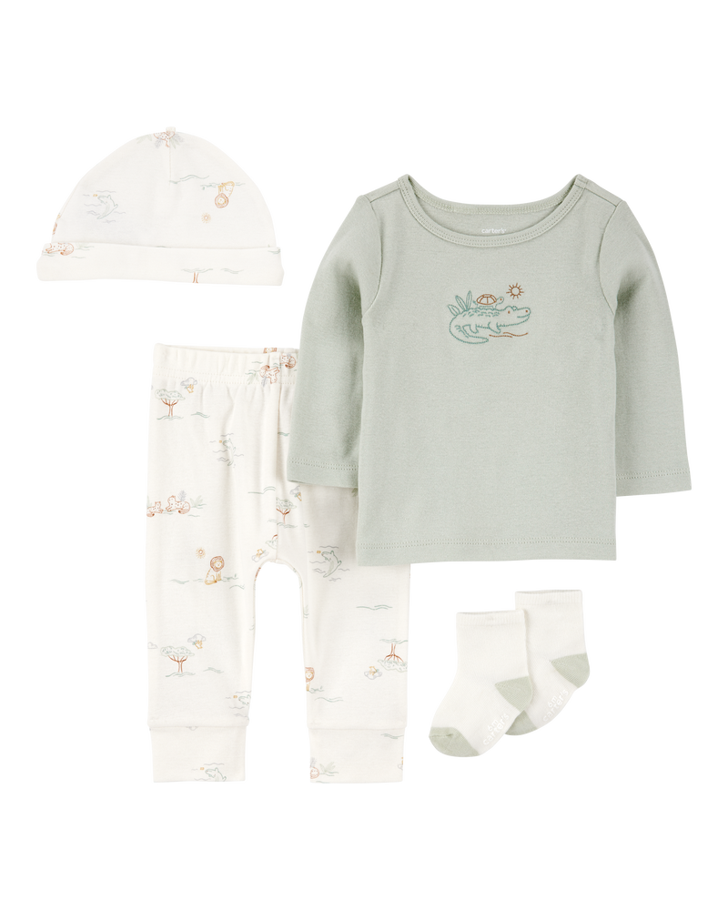 Baby 4-Piece Alligator Outfit Set - Green, image 1 of 6 slides