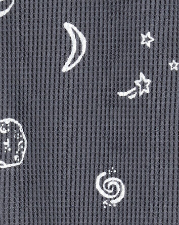 Baby Boy Space Print 2-Way Zip Waffle Knit Sleep & Play Pajamas - Grey, 