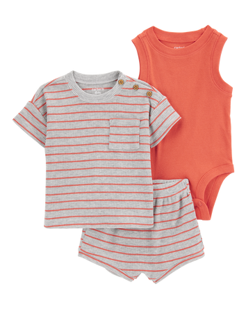 Baby Boy 3-Piece Outfit Set - Heather/Orange, 
