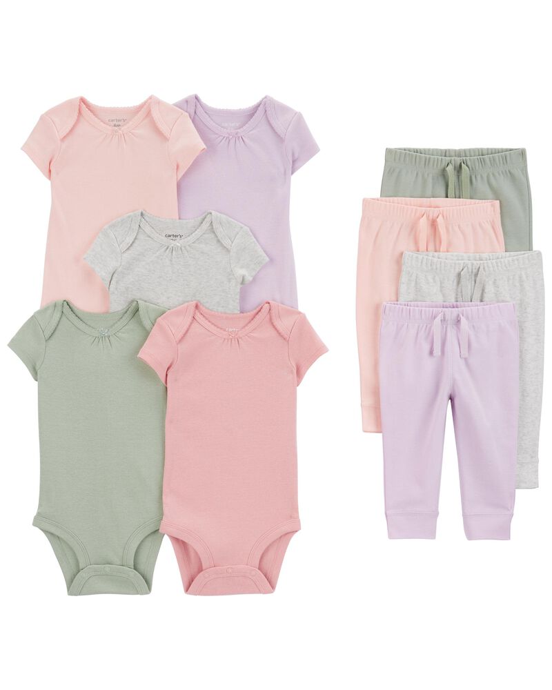 Baby 9-Piece Short-Sleeve Bodysuits & Pull-On Pants Set, image 1 of 8 slides