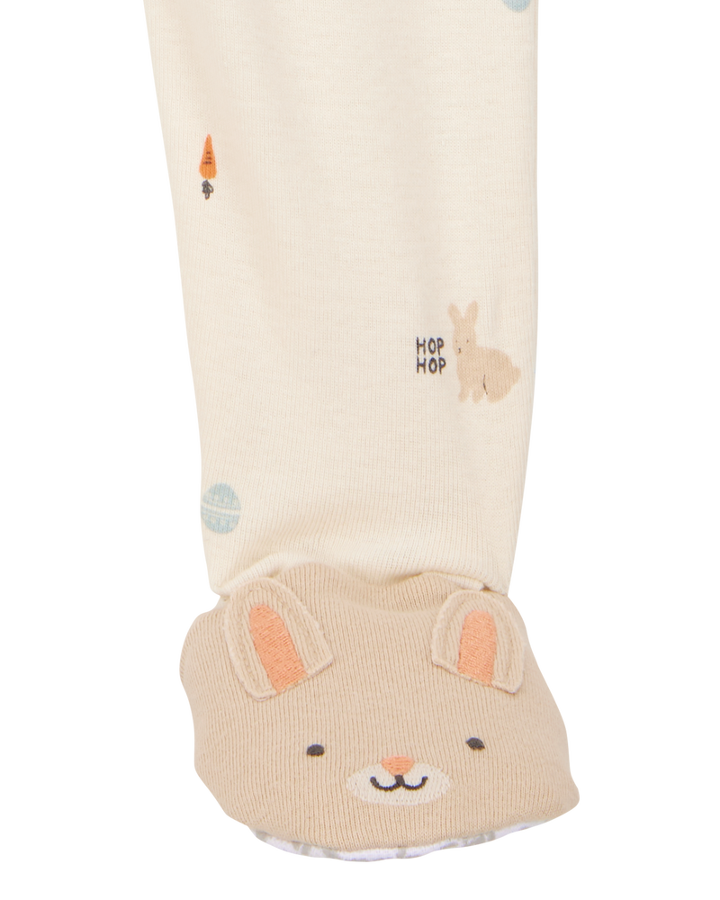 Baby Bunny Print Easter Snug Fit Cotton Footie 1-Piece Pajamas - Ivory, image 2 of 4 slides