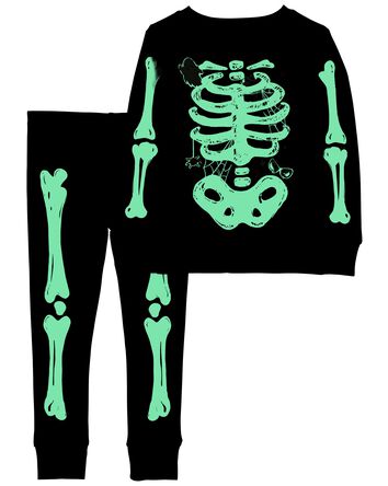 Toddler 2-Piece Glow Halloween Skeleton 100%  Cotton Pajamas, 