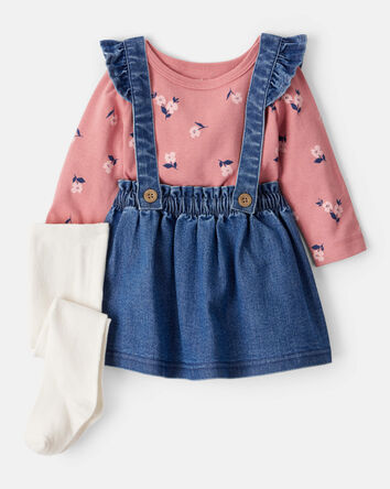 Baby Girl 3-Piece Floral Long-Sleeve Dress Set - Blue, 