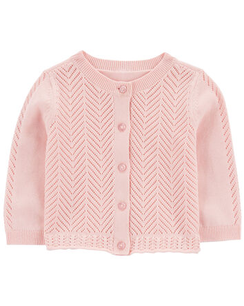 Baby Pointelle Button-Front Sweater Knit Cardigan, 