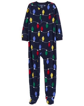 Kid 1-Piece Christmas Lights Fleece Footie Pajamas, 