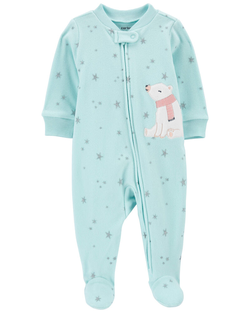 Baby Polar Bear Fleece Zip-Up Footie Sleep & Play Pajamas, image 1 of 5 slides