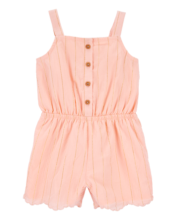 Baby Boho Button-Up Crinkle Romper - Coral, 