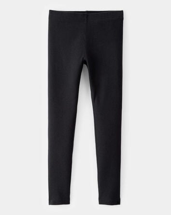 Kid Solid Cotton Ribbed Stretch Leggings - Black, 