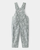 Toddler Lightweight Floral Print Canvas Overalls - Green, image 2 of 4 slides