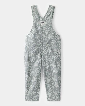 Toddler Lightweight Floral Print Canvas Overalls - Green, 