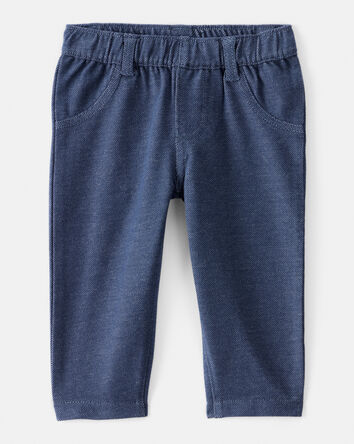 Baby Girl Knit Pull-On Pants - Navy Blue, 
