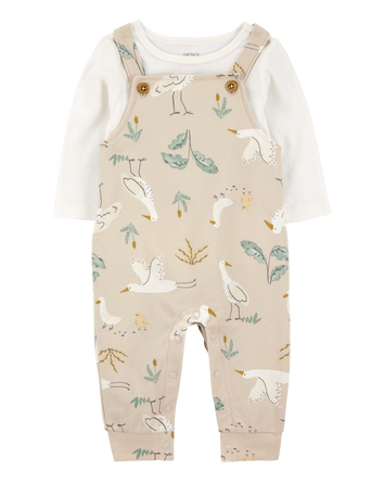 Baby 2-Piece Bird Print Long-Sleeve Tee & Overall Set, 