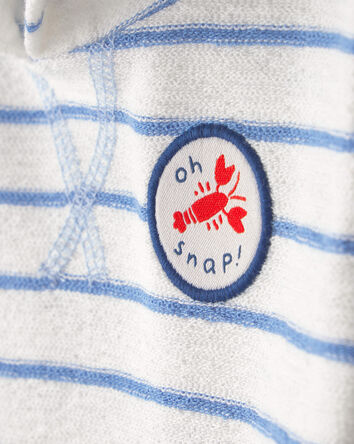 Baby Boy 'Oh Snap!' Lobster Stripe Short-Sleeve Hooded Romper - Blue/White, 