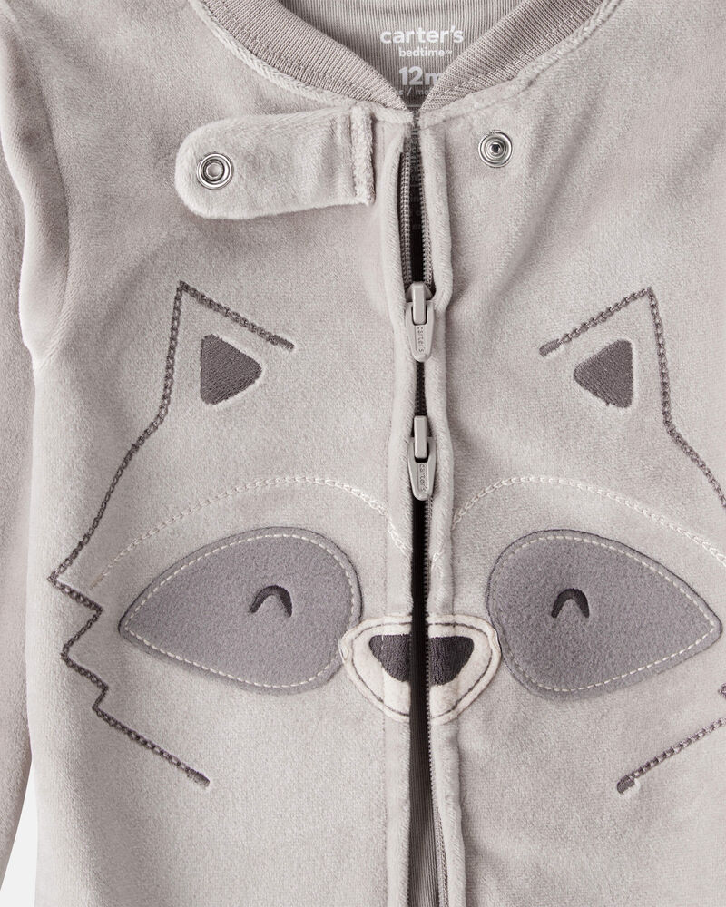 Toddler Boy Raccoon Velour-Velboa Loose Fit Long-Sleeve 2-Way Zip Pajamas, image 2 of 5 slides