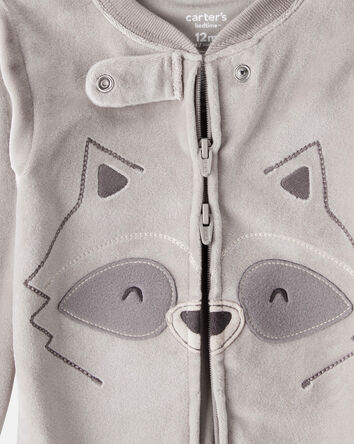 Toddler Boy Raccoon Velour-Velboa Loose Fit Long-Sleeve 2-Way Zip Pajamas, 