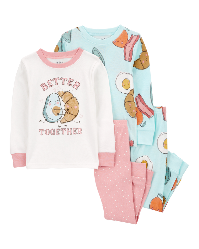 Baby 4-Piece Breakfast Print 100% Snug Fit Cotton Pajamas, image 1 of 4 slides
