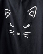 Kid 2-Piece Glitter Cat Tee & Tulle Tutu Skort Set - Black/Purple, image 3 of 6 slides