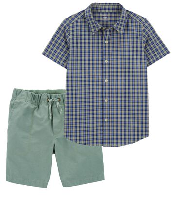 Kid 2-Piece Button-Down Shirt & Pull-On Terrain Shorts Set, 