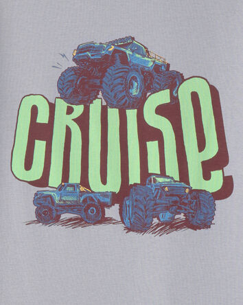 Boys Monster Truck 100% Cotton Snug Fit 4-Piece Pajama Set - Grey, 