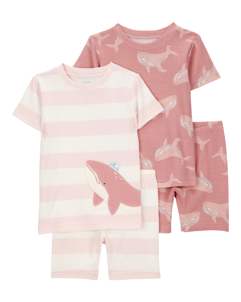 Baby Whale Print Snug Fit Cotton 4-Piece Pajamas, image 1 of 4 slides