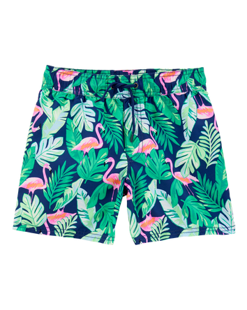 Boys Tropical Print Swim Trunks, 