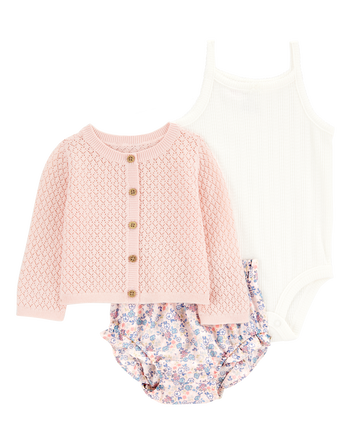 Baby 3-Piece Floral Cardigan Set - Pink, 