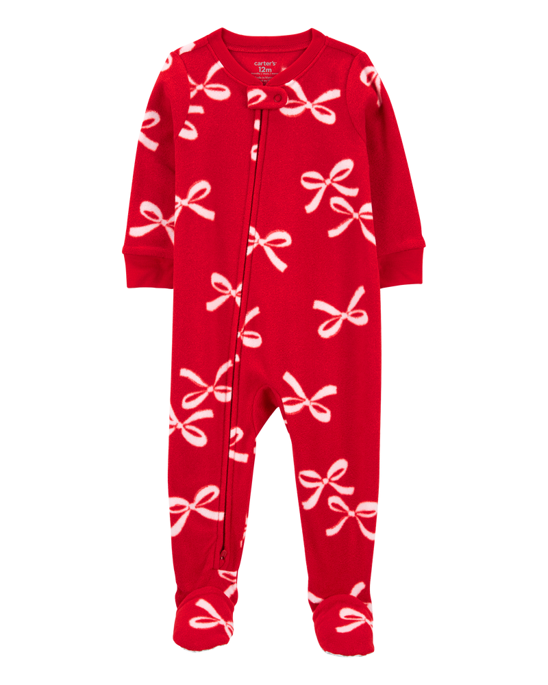 Toddler 1-Piece Christmas Bow Fleece Footie Pajamas, image 1 of 4 slides