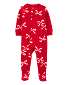 Toddler 1-Piece Christmas Bow Fleece Footie Pajamas, image 1 of 4 slides