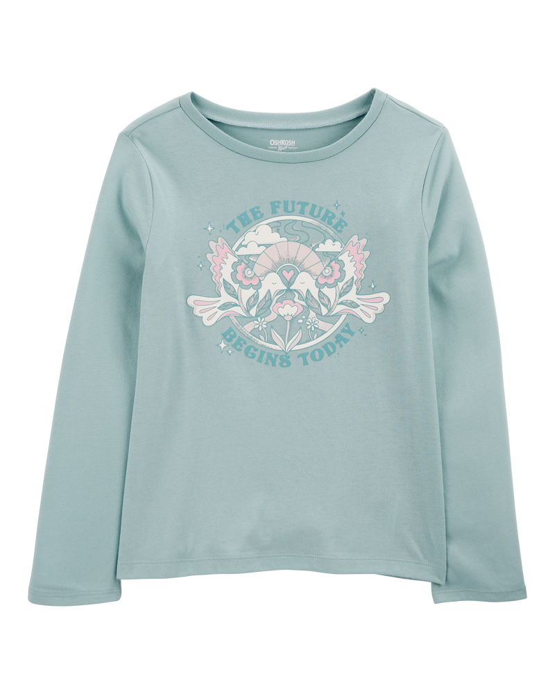 Kid The Future Begins Today Long-Sleeve Graphic Tee - Green, image 1 of 3 slides