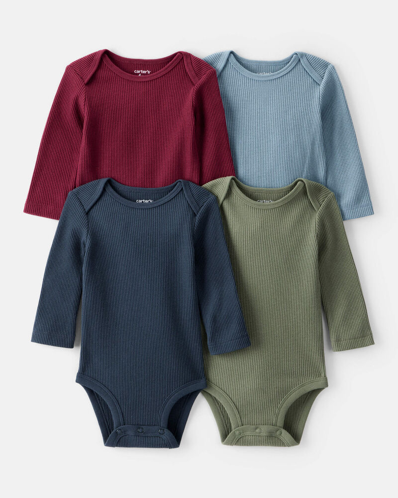 Baby Boy 4-Pack Long-Sleeve Multipack Bodysuits - Blue/Red/Navy/Green, image 1 of 6 slides
