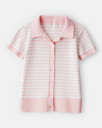 Kid Striped Button-Down Short-Sleeve Tee, 