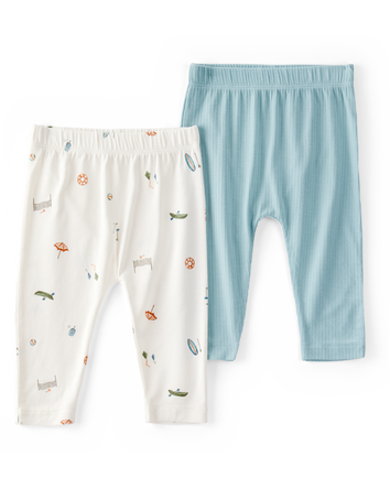 Baby Boy 2-Pack PurelySoft Pull-On Pants - Blue/Ivory, 
