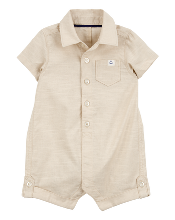 Baby Button-Front Romper- Tan, 