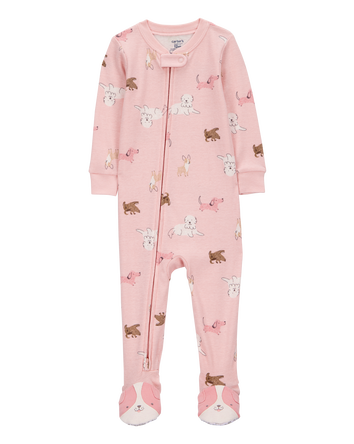 Toddler Girl 1-Piece Dog 100% Snug Fit Cotton Footie Pajamas - Pink, 