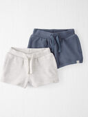 Heather Grey, Coastal Blue - Baby 2-Pack Organic Cotton Textured Shorts