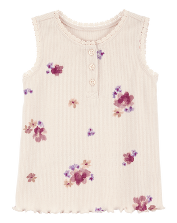 Toddler Rib Floral Print Tank Top - Ivory, 