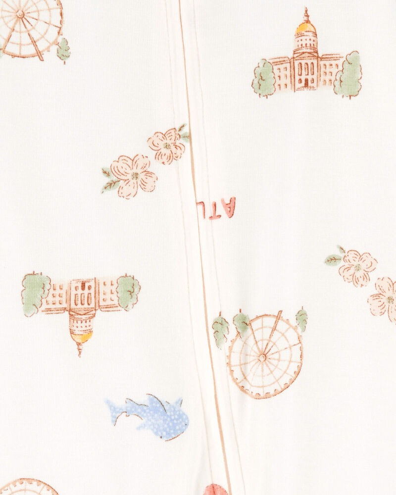 Baby Atlanta Print 2-Way Zip PurelySoft Sleep & Play Pajamas - Ivory, image 4 of 6 slides