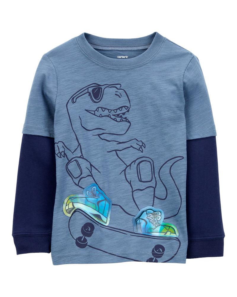 Baby Dinosaur Cotton Blend Long-Sleeve Tee - Blue, image 2 of 4 slides